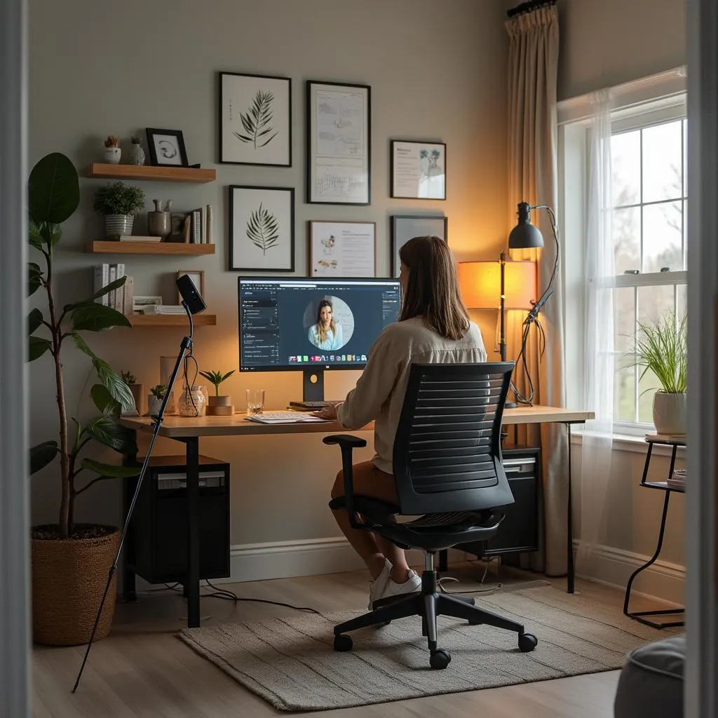 Virtual consultation setup with proper lighting and equipment